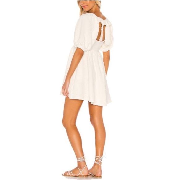 Women’s FREE PEOPLE Puff Sleeves Ivory Violet Mini square neck Dress Size L *C2 - Picture 5 of 6